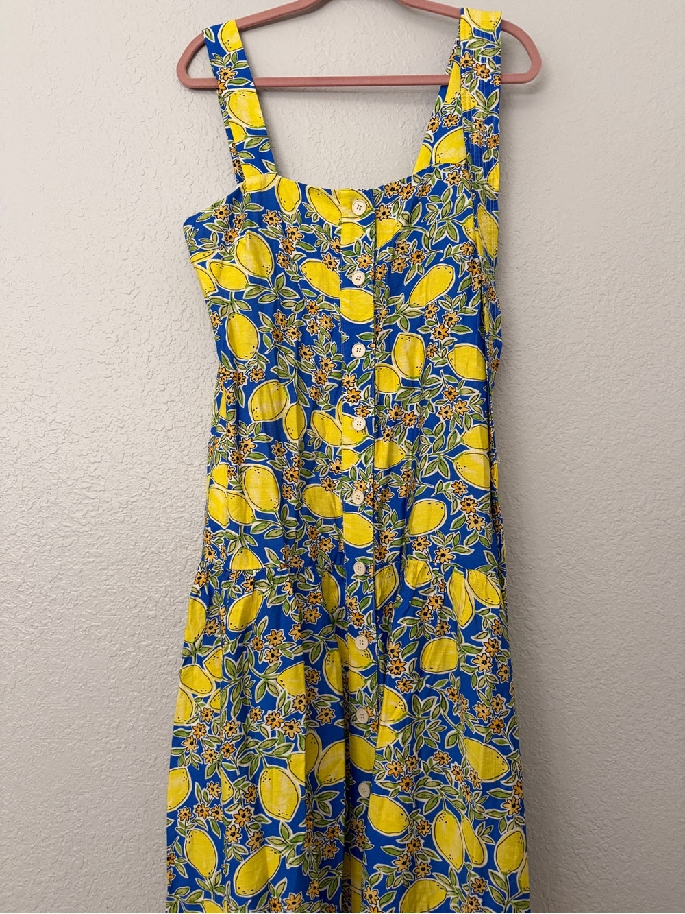 NWOT Yellow & Blue Lemon-Print Midi Dress with Tie Waist - Picture 13 of 16